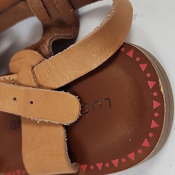 Lucky Brand Women's Tan Leather Sandals Side Buckle Festive Border Design, sz 5 - Picture 11 of 16